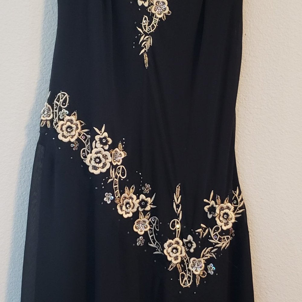 R & M Richards Petite Black Floral Tank Top Dress